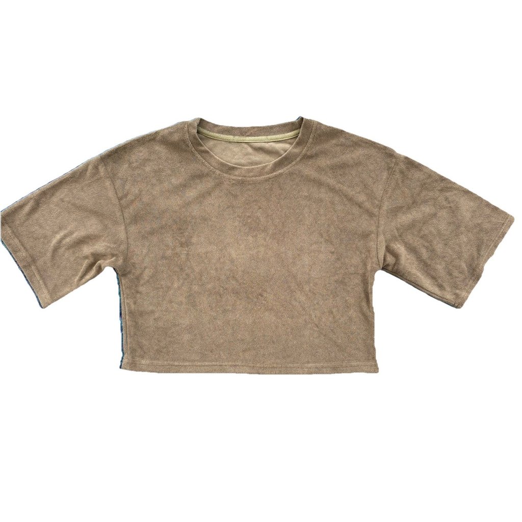 Terry Cloth Crop Top Taupe Greige Neutral Size Small T Shirt Fit
