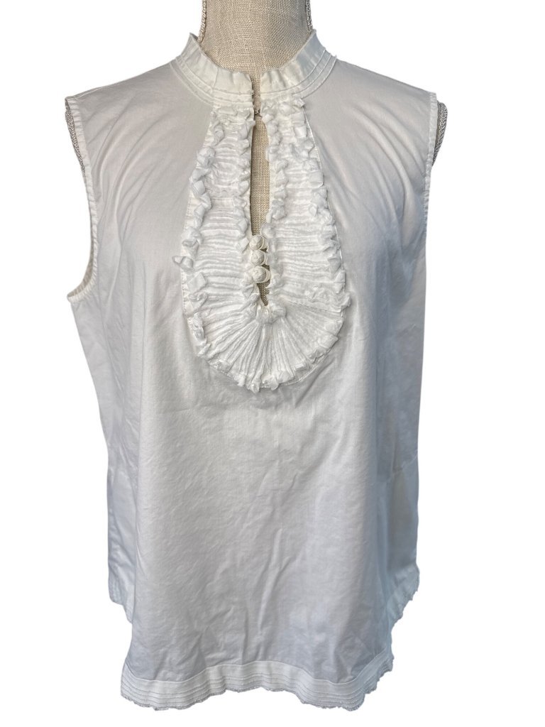 Avenue White Sleeveless Ruffled Front Blouse Size 14/16 Womens Lightweight Casua