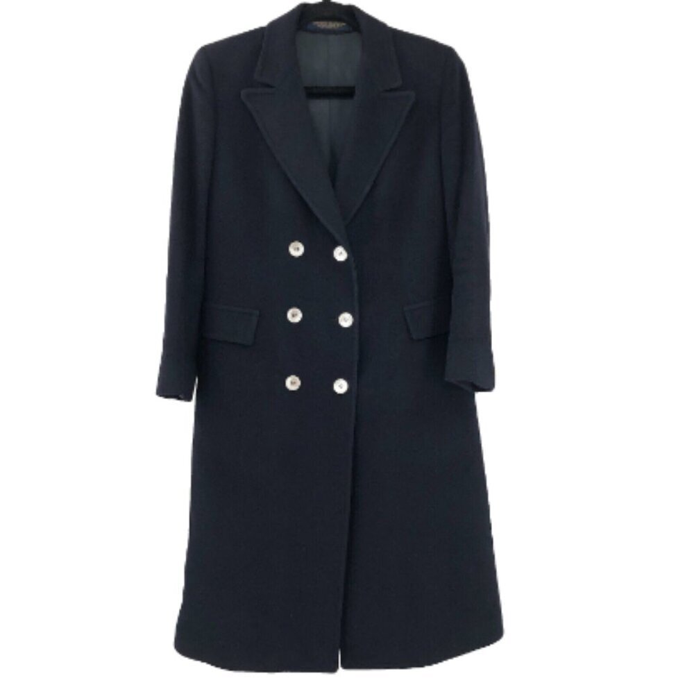 Brooks Brothers Cashmere Double Breasted Coat Vtg Union Navy Blue Women 8 Camel?