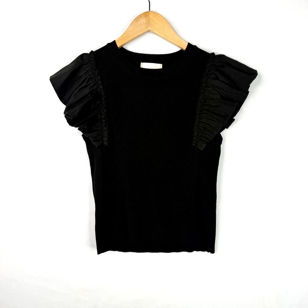 Industry Black Ruffle Sleeve Stretchy Blouse Lg
