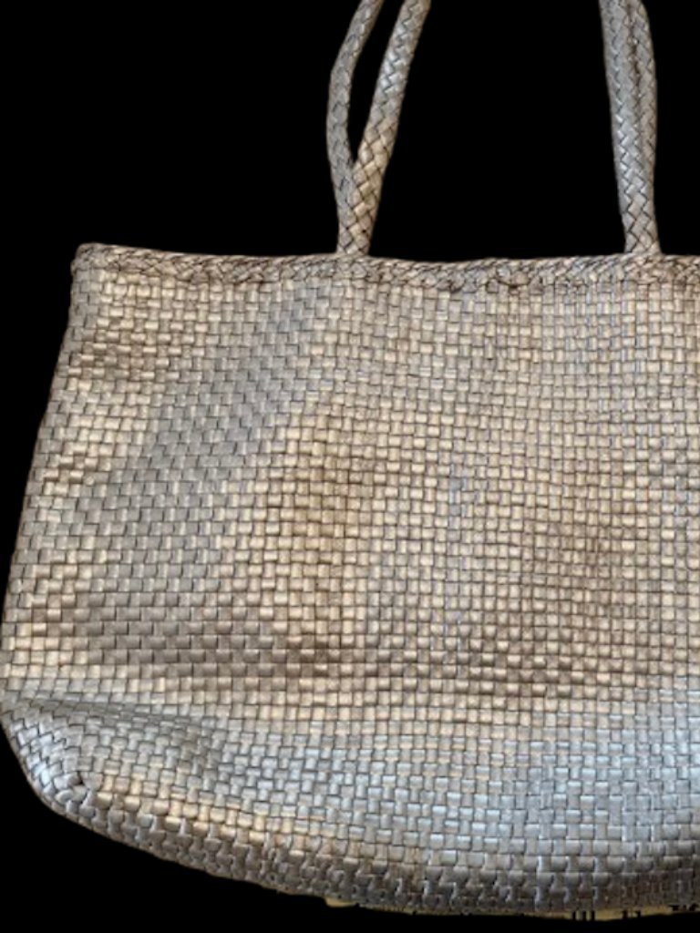 Helen Kaminski Australia Silver Woven Leather Shoulder Bag