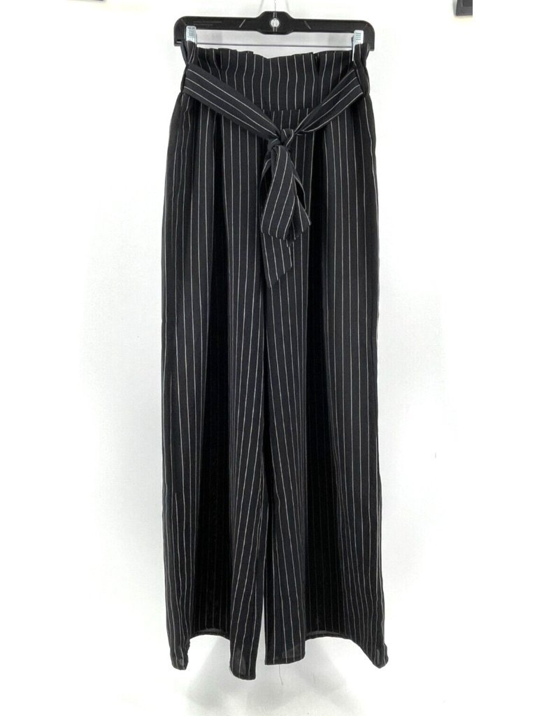 Lara Fashion Black Striped Pull On Pants Belted Career Paper Bag Pants Size M