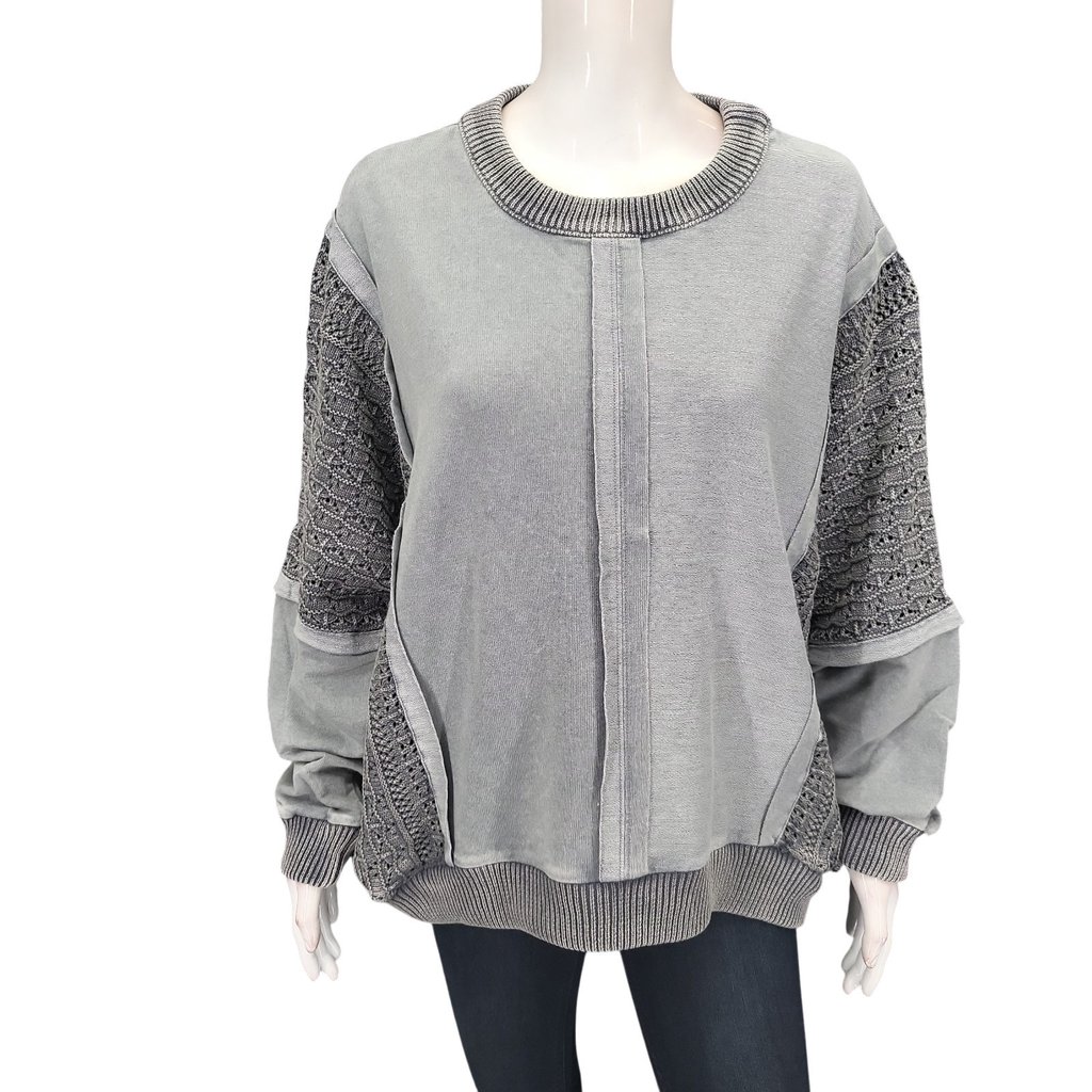 Indigo Thread Co Womens Gray Relaxed Pullover With Crochet Insets Size X-Large