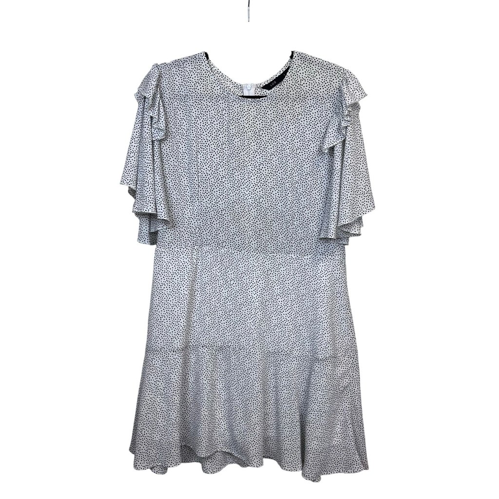 Lob White Black Polka Dot Flutter Sleeve Flowy Dress Est Medium Large