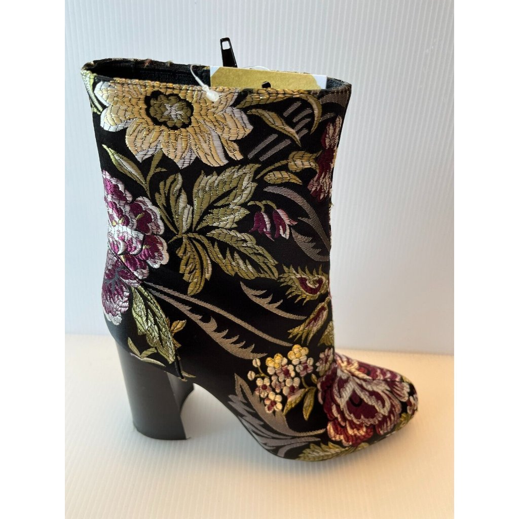 Jefferey Campbell Black Floral Jacquard Block Heel Ankle Booties, Size 7 (Us)