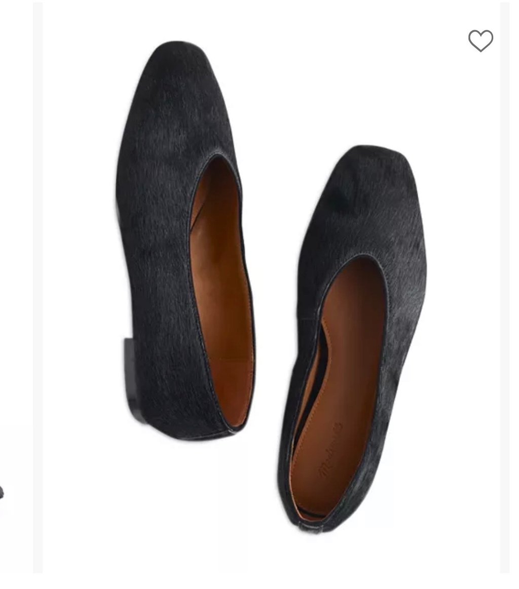 Madewell Mylie Ballet Flat Black Haircalf Leather Square Toe Size 9 Nwb