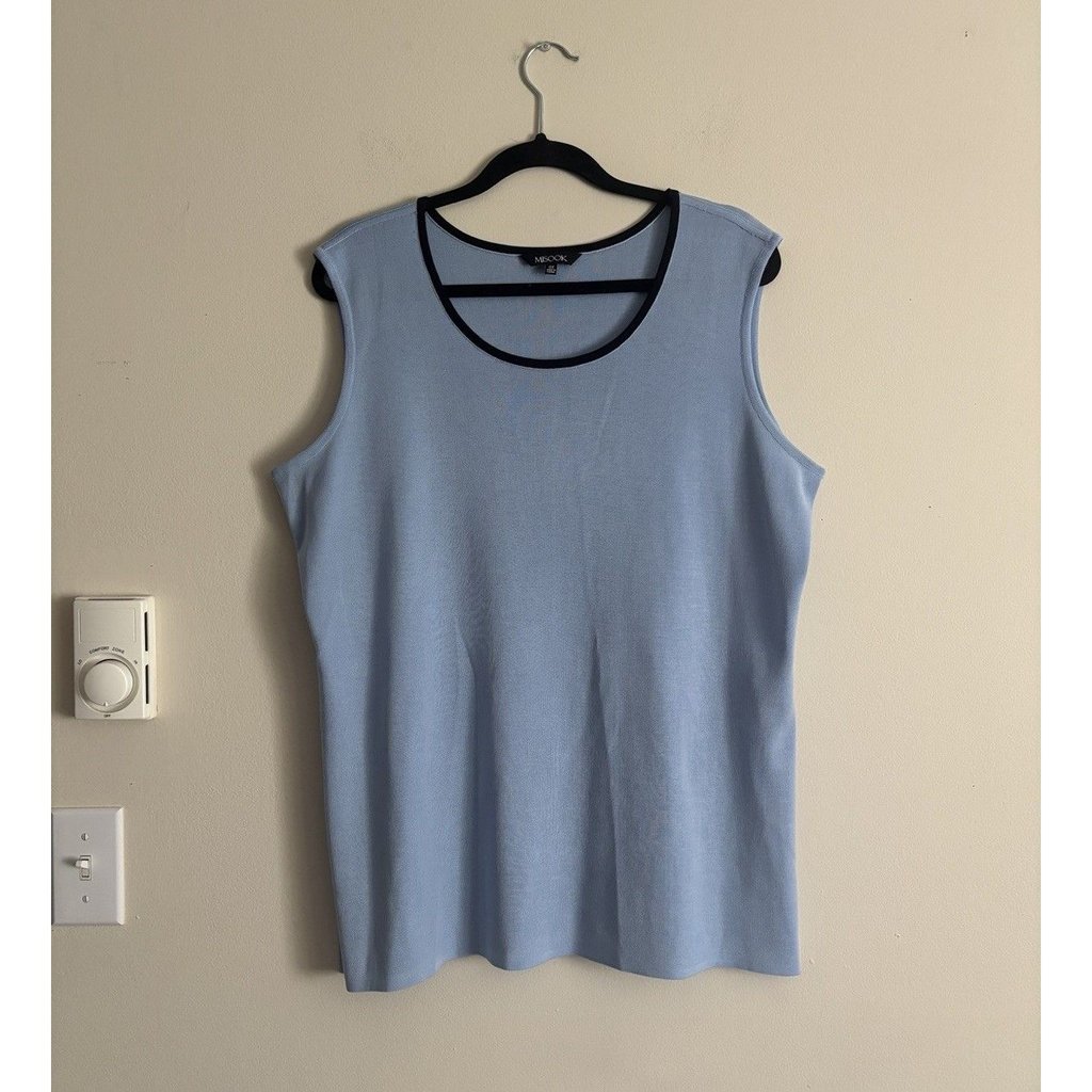 Misook Womens 0x Xl Xxl Plus Size Sleeveless Knit Top Blue Black Office Preppy