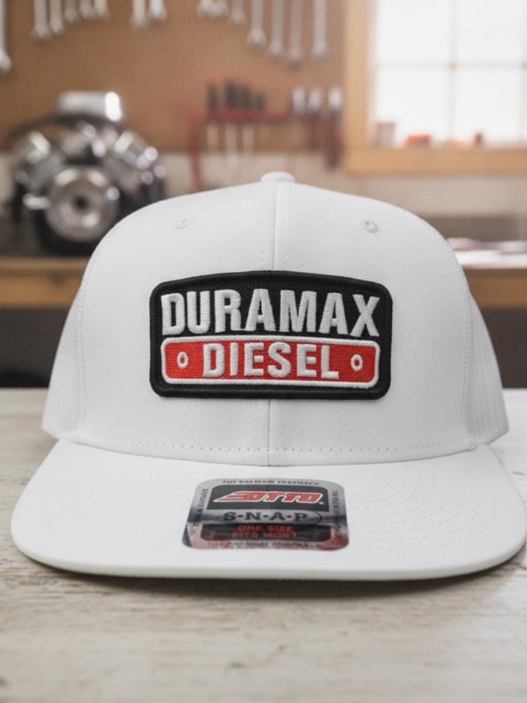 Retro Duramax Diesel Trucker Hat Heavy Duty Truck Patch Otto Snapback Cap White