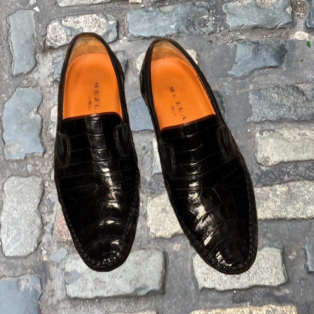 Mezlan Morellino Crocodile Loafers Black Euc 8.5