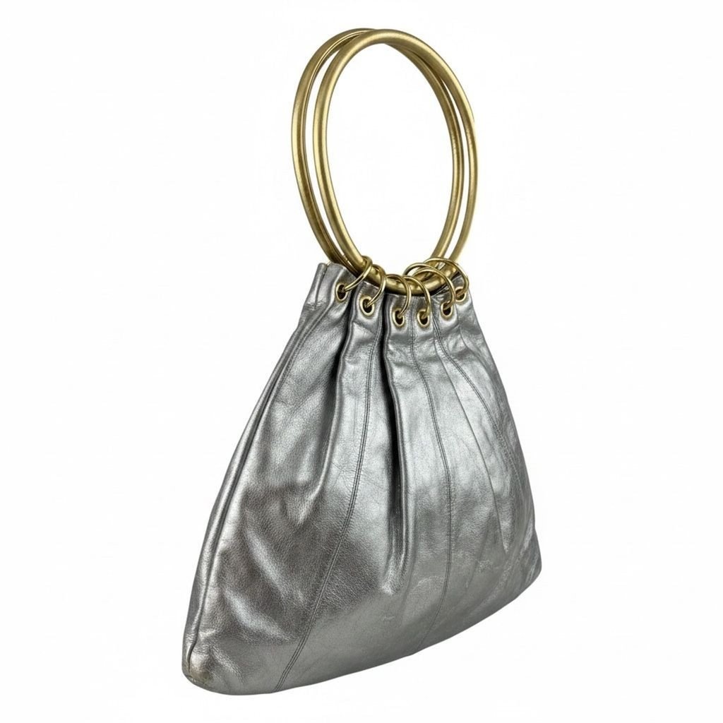 Vintage Y2k Trina Turk Gold/Silver Metallic Leather Satchel Shoulder Bag