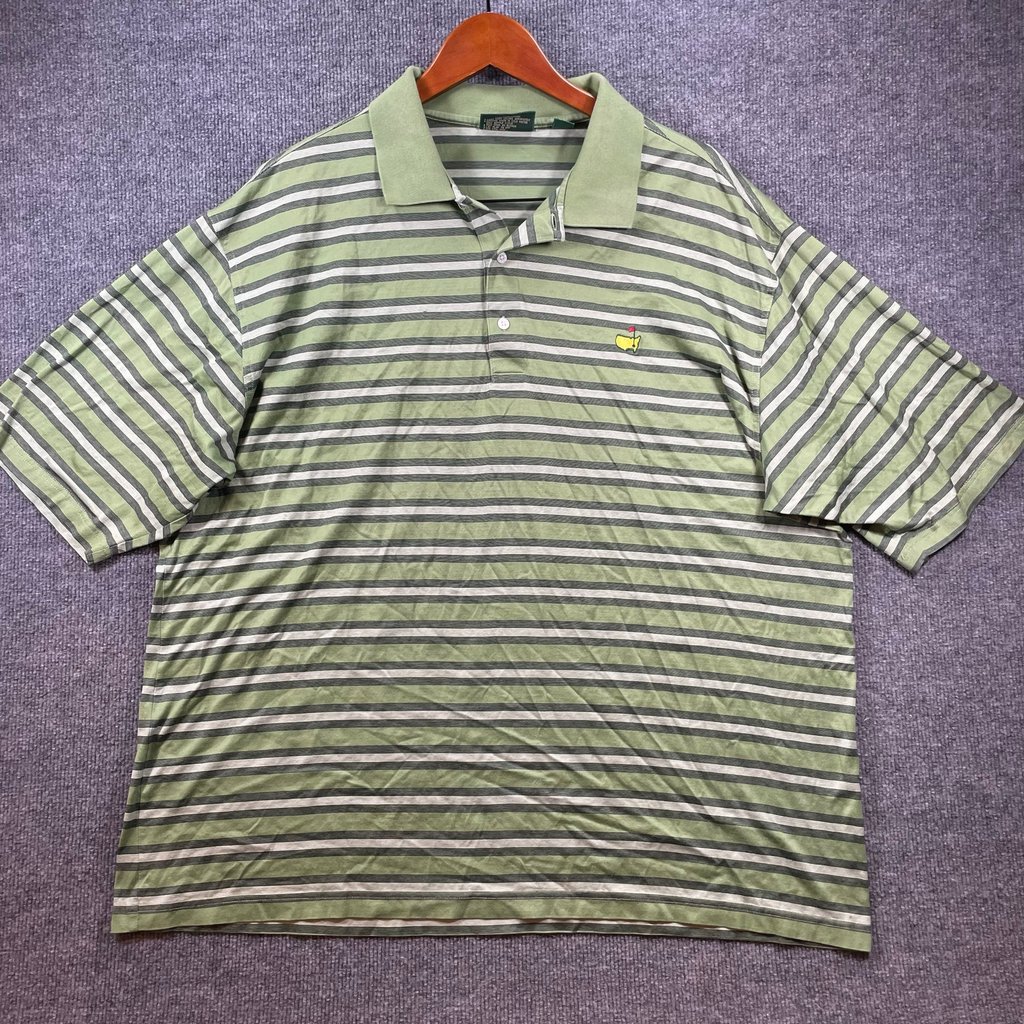 Masters Amen Corner Polo Shirt Men's Xxl Green/Gray Striped Pima Cotton Golf