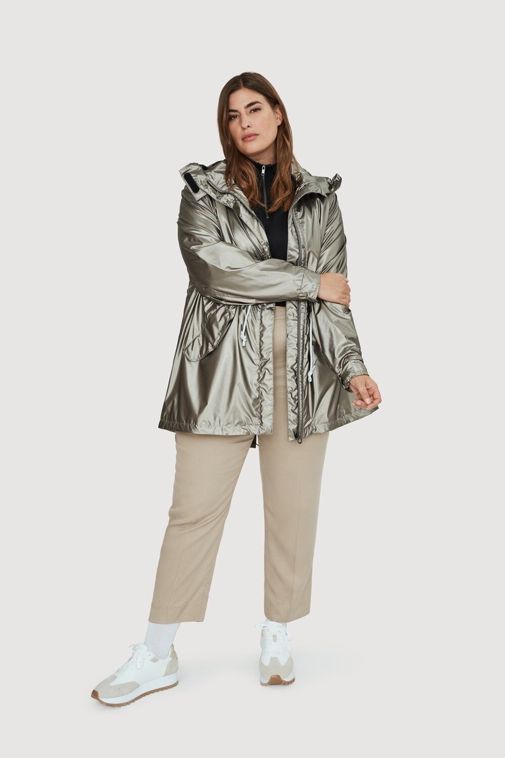 Noize Lyra Plus Mid Length Raincoat Gunmetal Metallic M Nwt