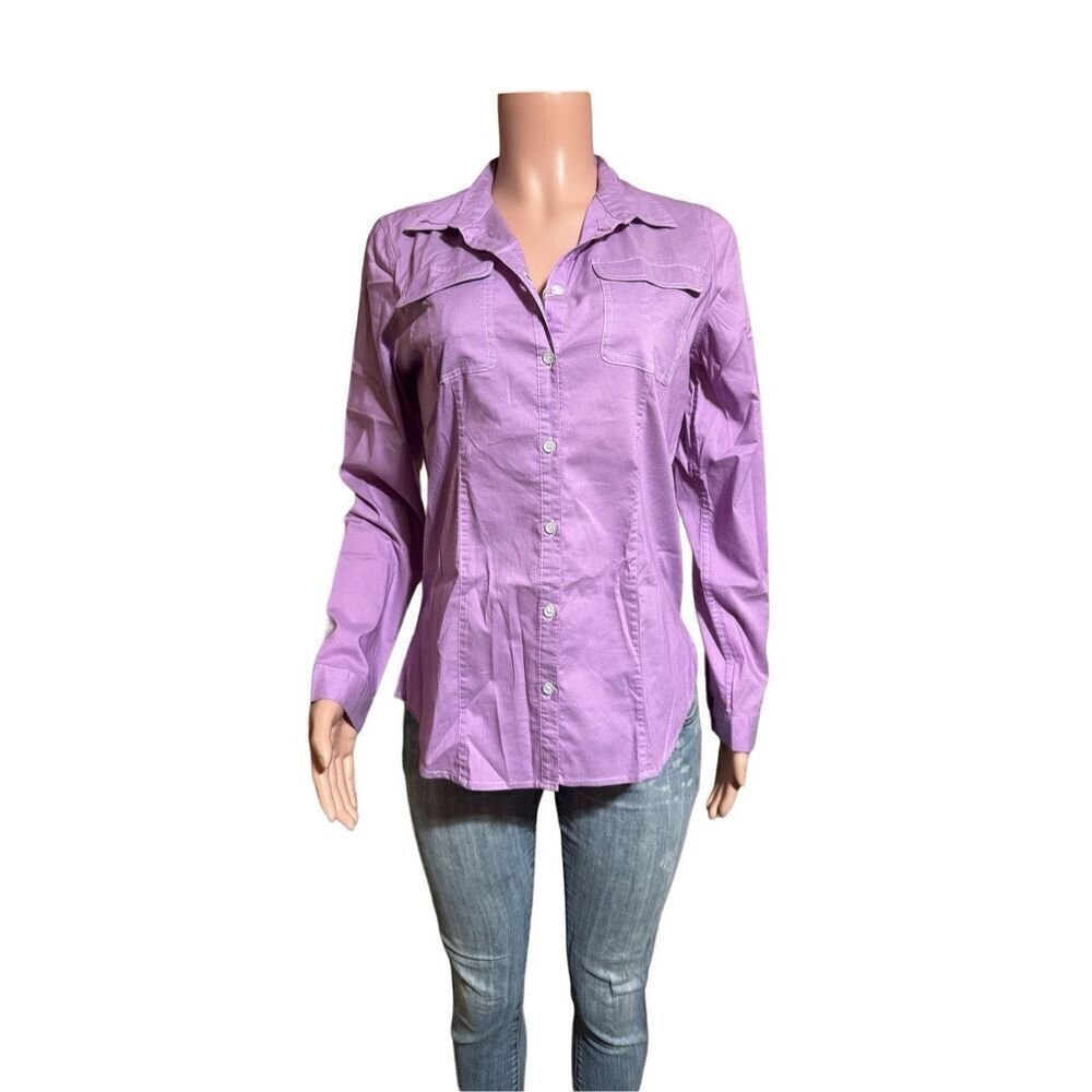Bogari Women Long Sleeve Button Up Lilac Chest Pockets Shirt M