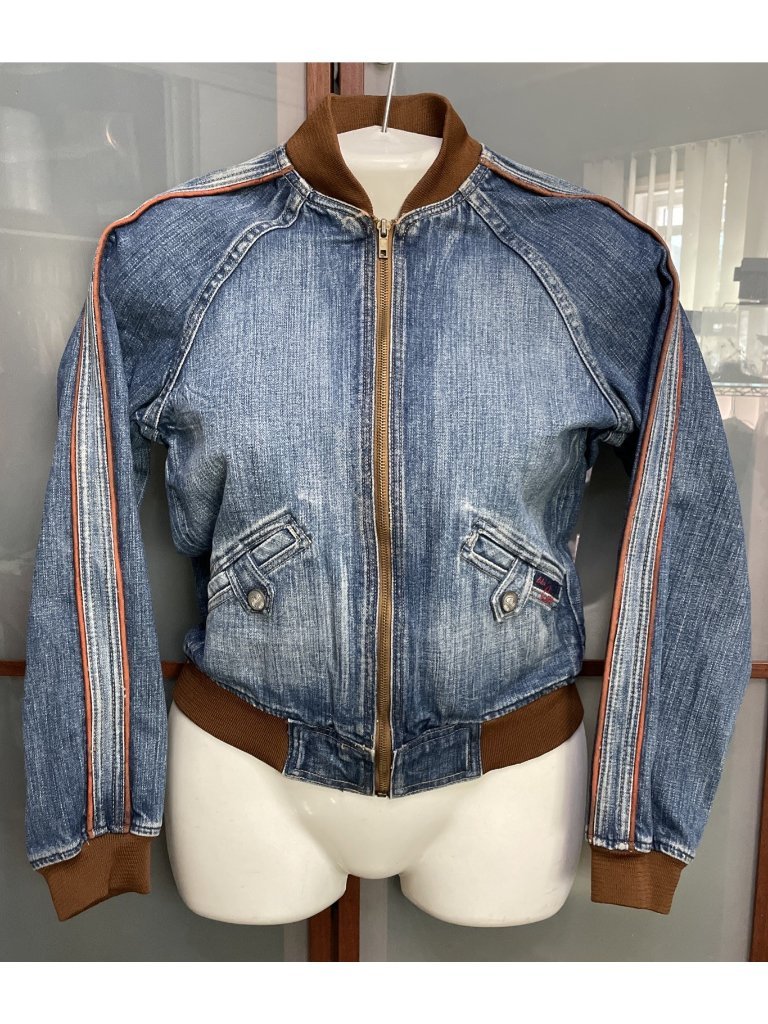 Blue Cult Y2k Vintage Size 5 Denim Jean Bomber Jacket Cropped Full Zip Unisex