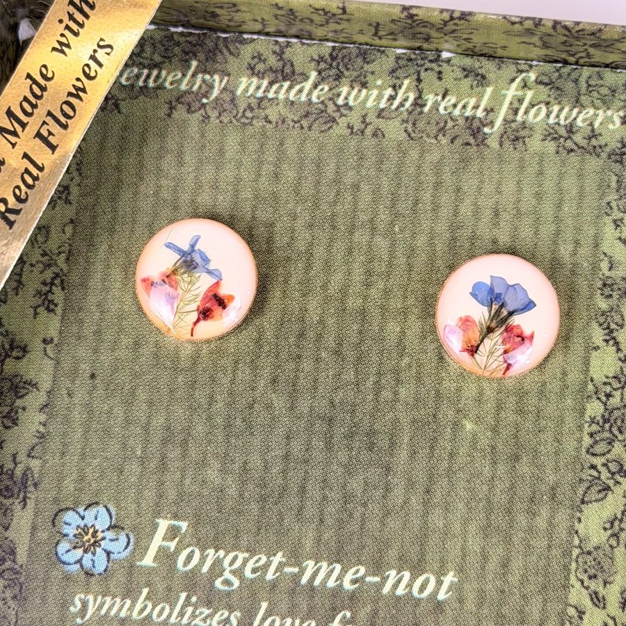 Pressed Flower Studs Forget-Me-Nots Wildflower Jewelry