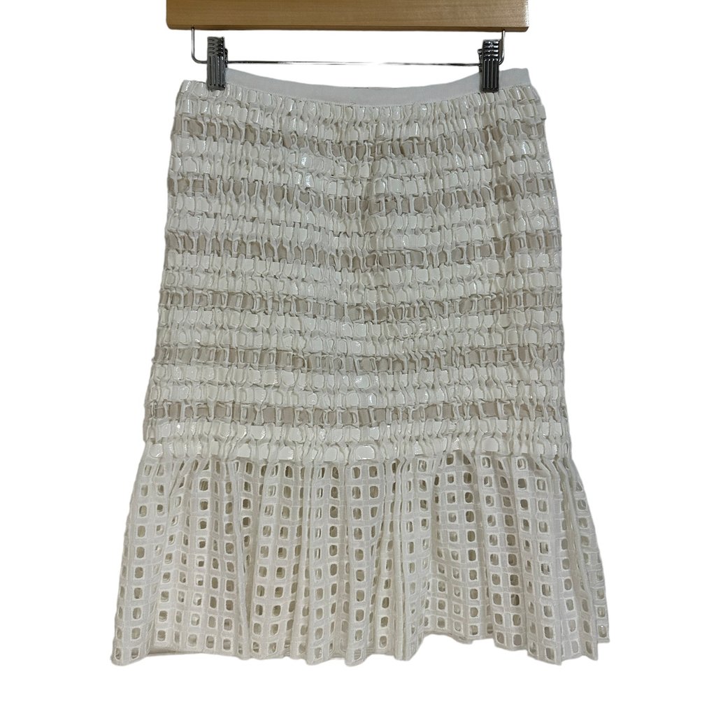 Sacai Square Lace White Woven Eyelet Fit Flare Skirt Size 2 New $1200
