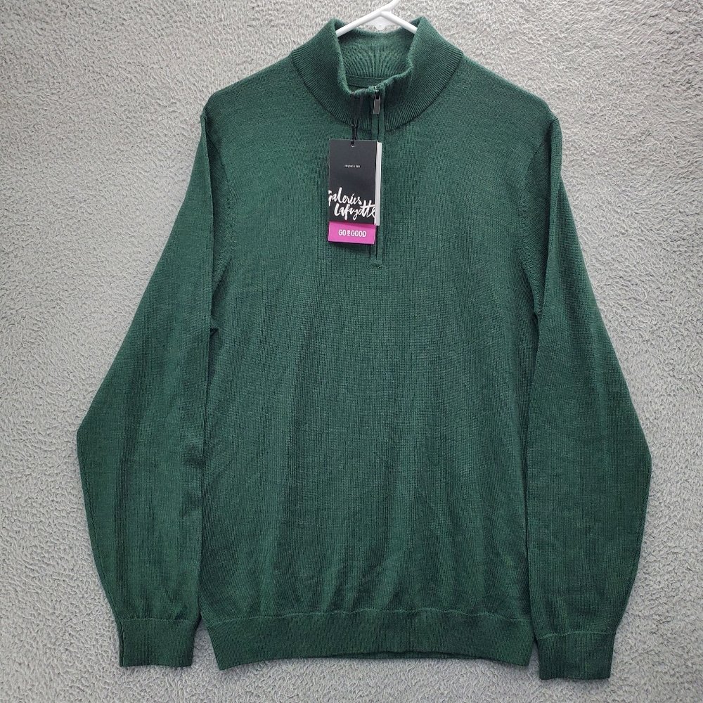 Galeries Lafayette Merino Wool Sweater Mens Size Xl Green 1/4 Zip Nwt