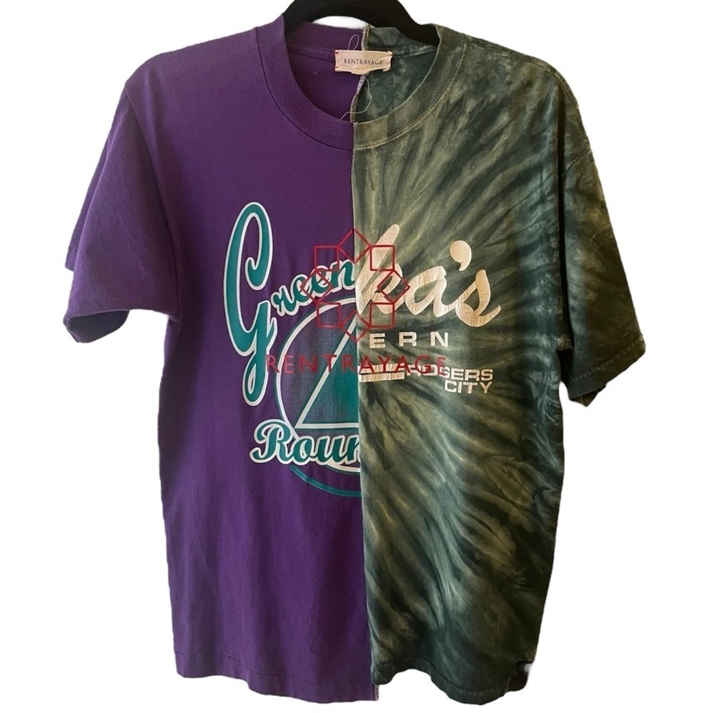 Rentrayage Vintage Tie Dye Split Tee Purple And Green Graphic T-Shirt