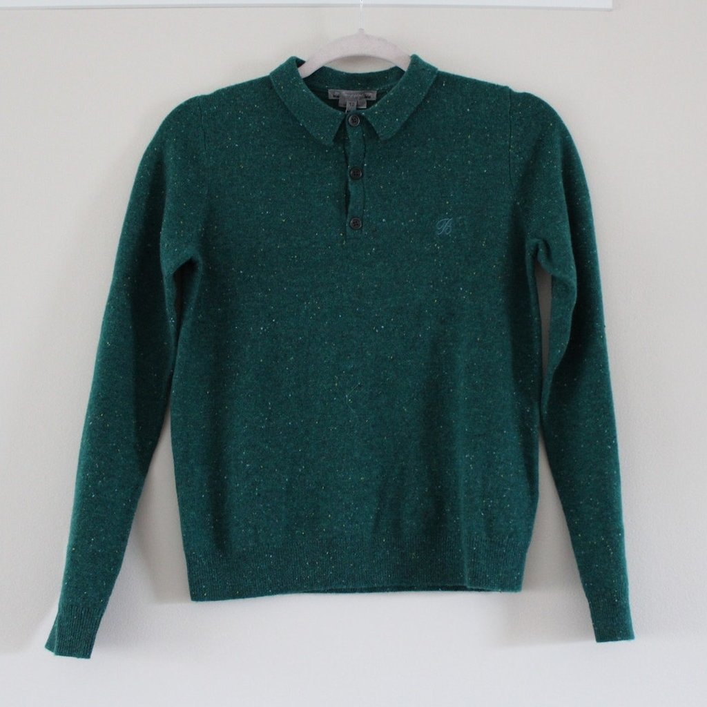 Nwt Bonpoint Cashmere Long Sleeve Polo Knit Shirt Sweater Green 12