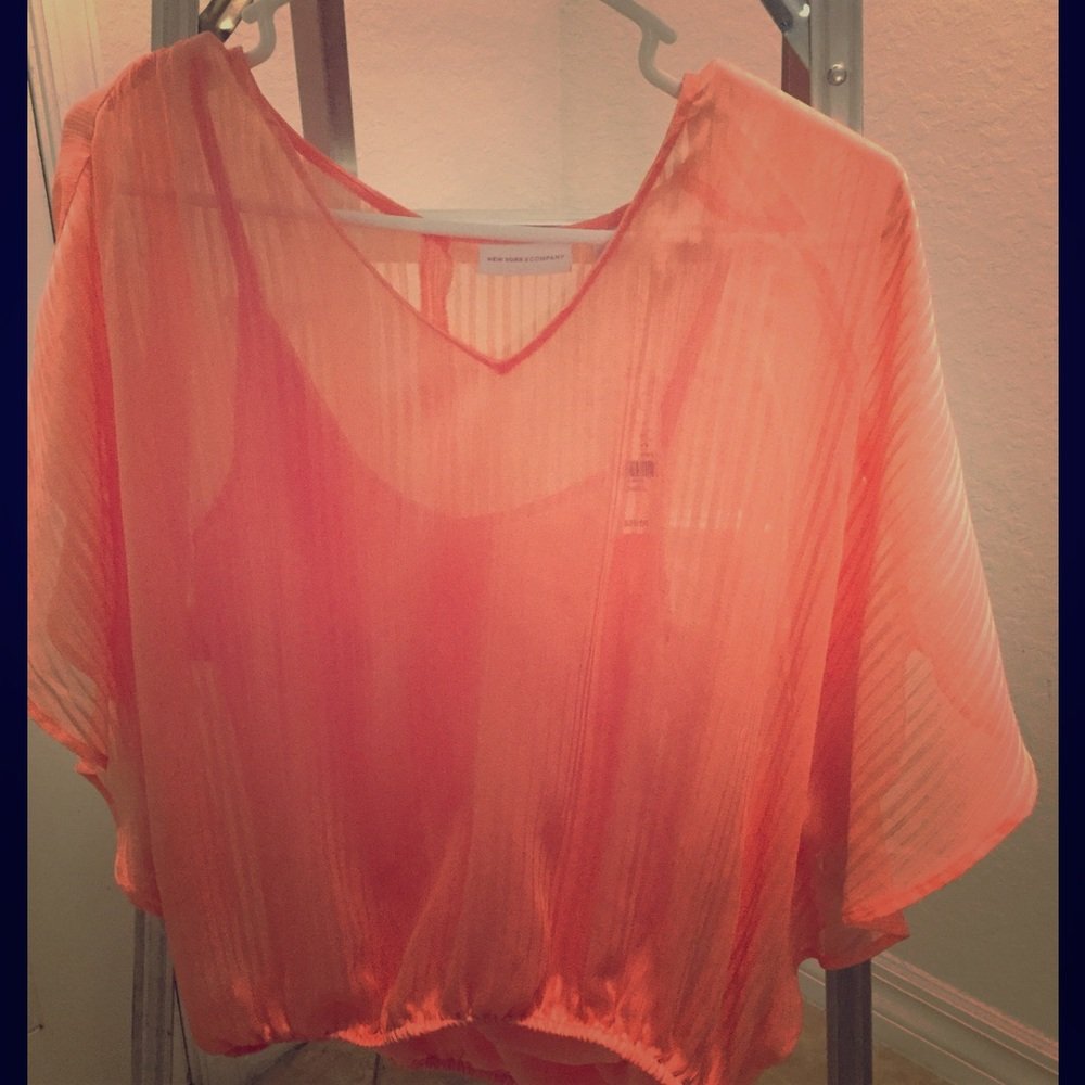 Ny And Company Coral Striped Sheer Blouse New