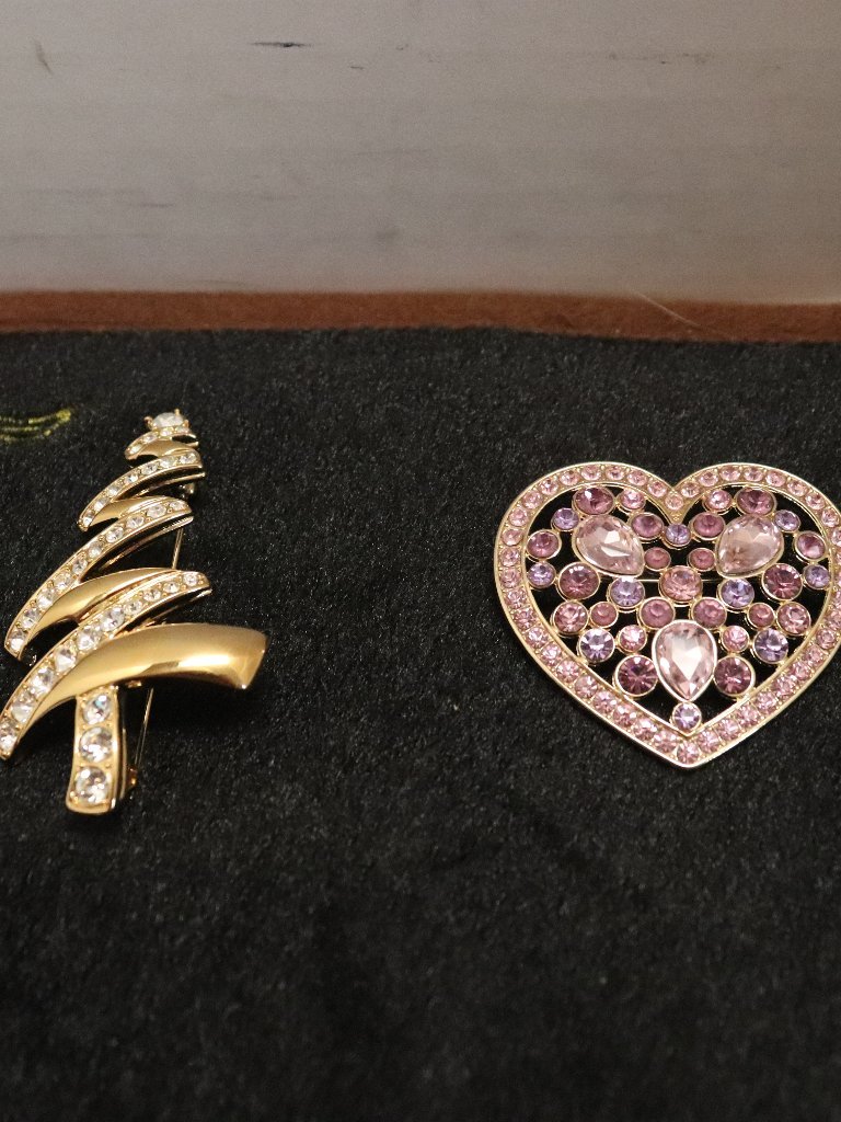 2 Monet Women's Brooch Pins Signed Costume Jewelry In Boxes