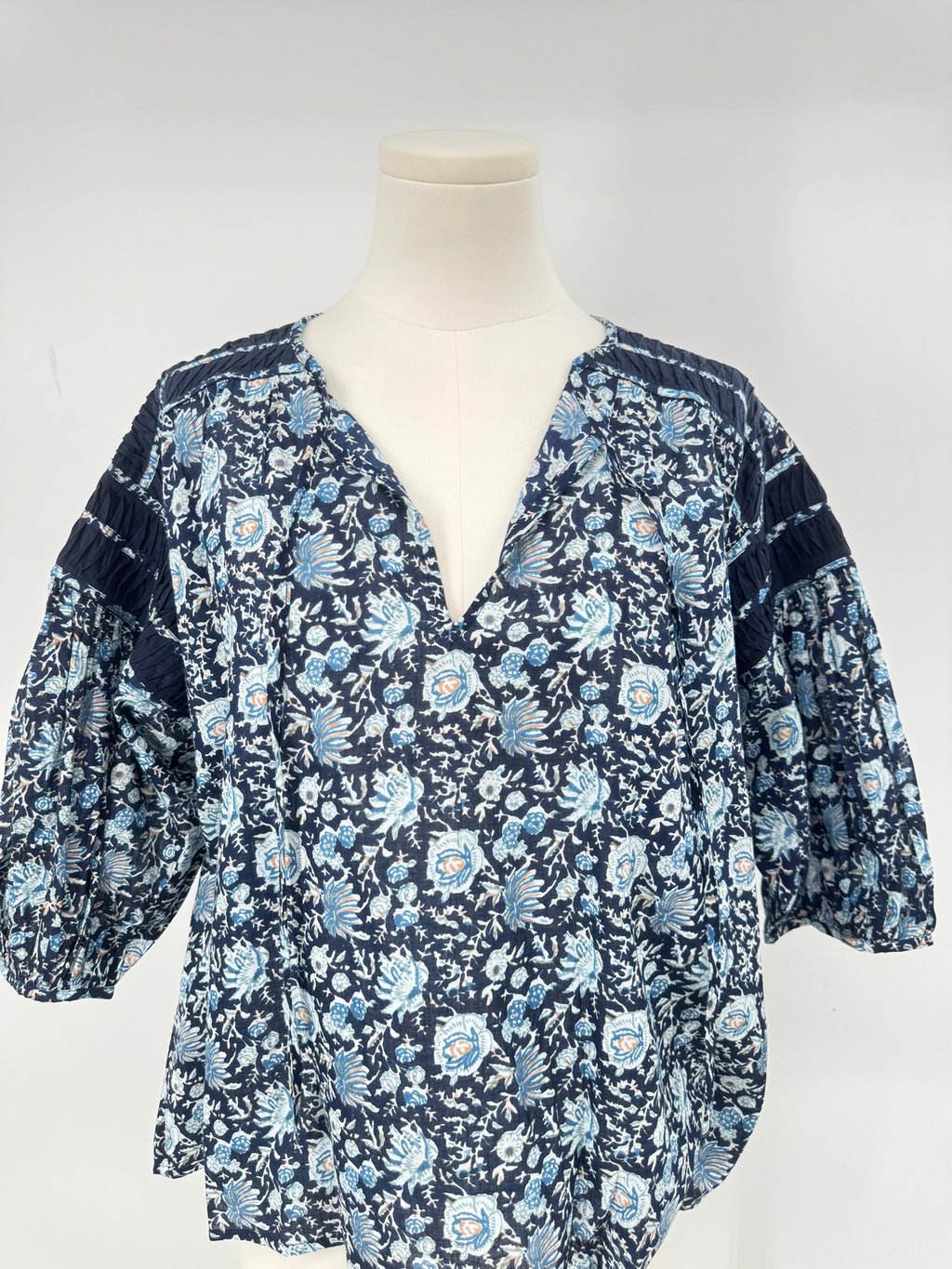 St. Roche Blue Hyperion Floral Top Boho Puff Sleeve Blouse Cottage Core M Nwt