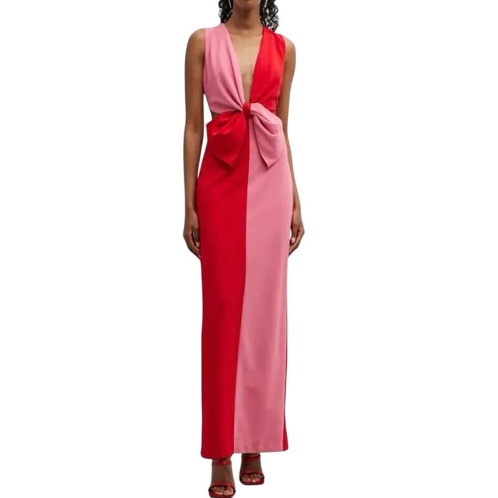 One33 Social Colorblock Cutout Bow-Front Gown Dress Red Pink - Sz 8 - Nwt