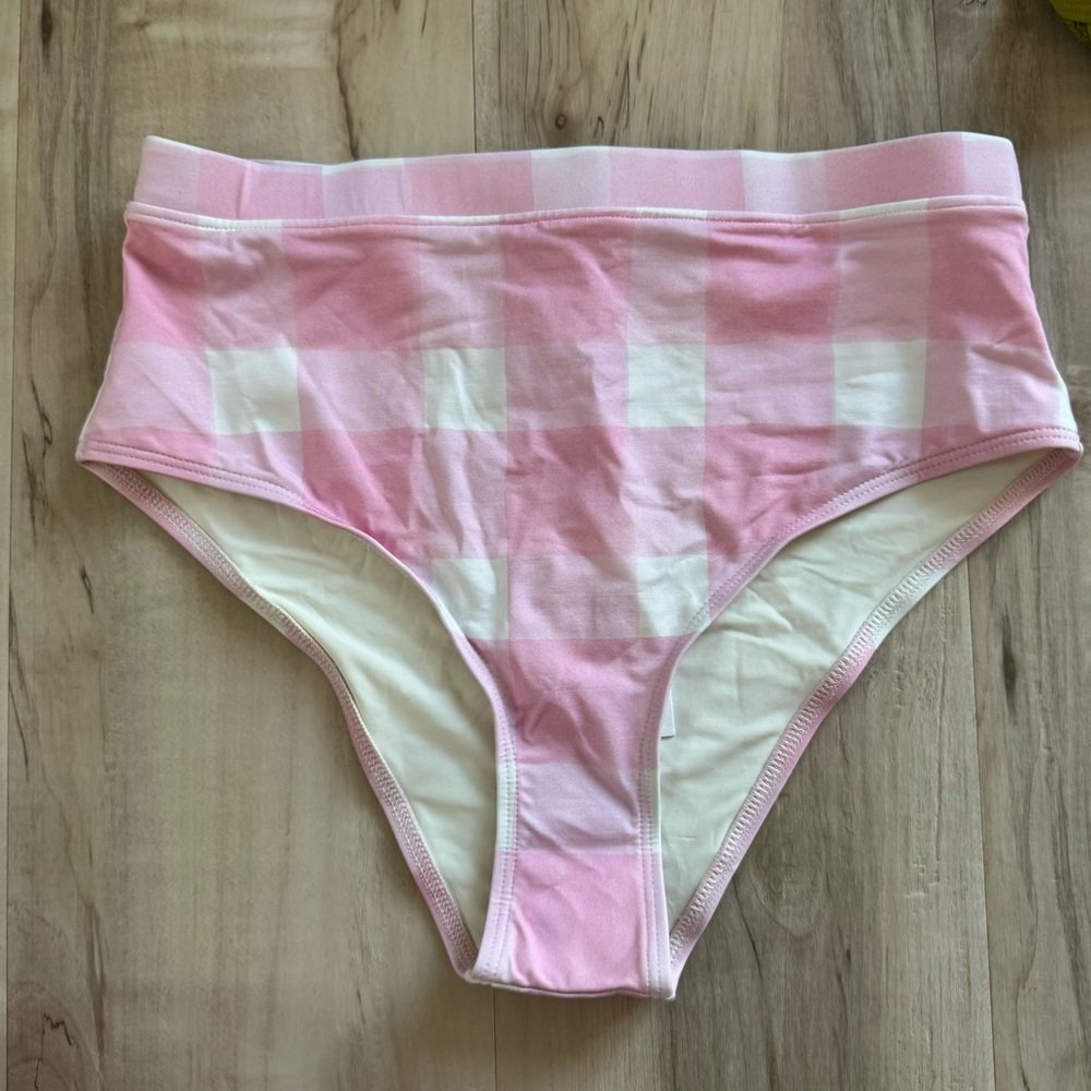 Solid & Striped Nwt Lilo Bikini Bottom Painted Gingham Cloud Pink High Waist