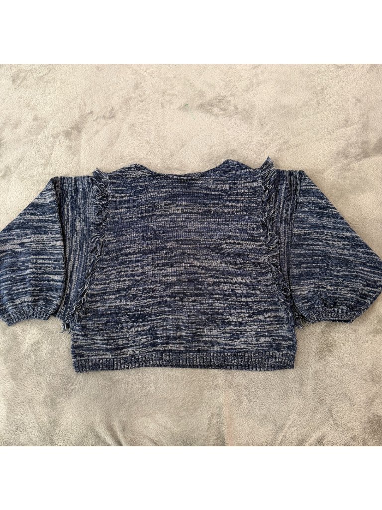 Curator Sf Fringe Sweater 100% Cotton Xl-2xl Blue Ethically Made Peru