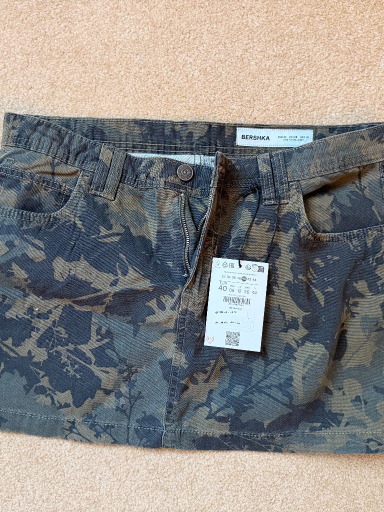Bershka Camo Denim Mini Skirt