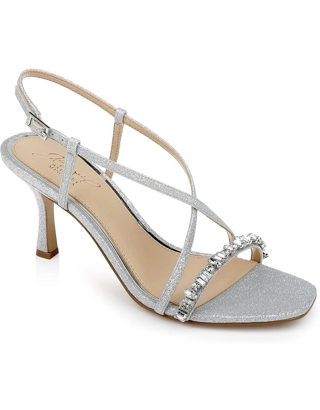 Jewel Badgley Mischka Alexis Crisscross Sandals Silver Glitter Size 9