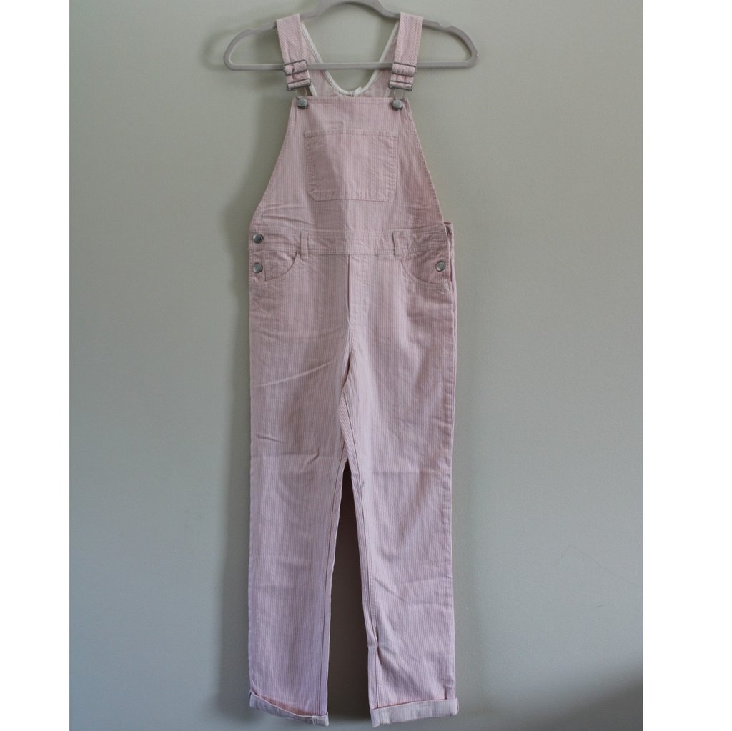 Nwt Bonpoint Country Overalls Stretch Cotton Pink White Stripe 12
