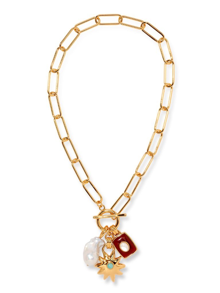 Lizzie Fortunato Helios Charm Necklace In Merlot