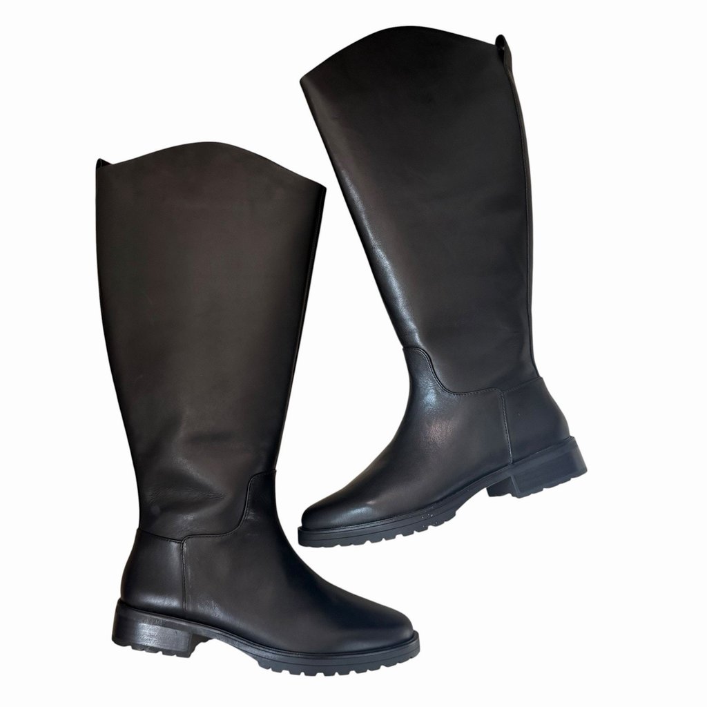 Nib Nordstrom Womens Us 7 Nooliver Riding Boots Black Leather Sleek Knee High
