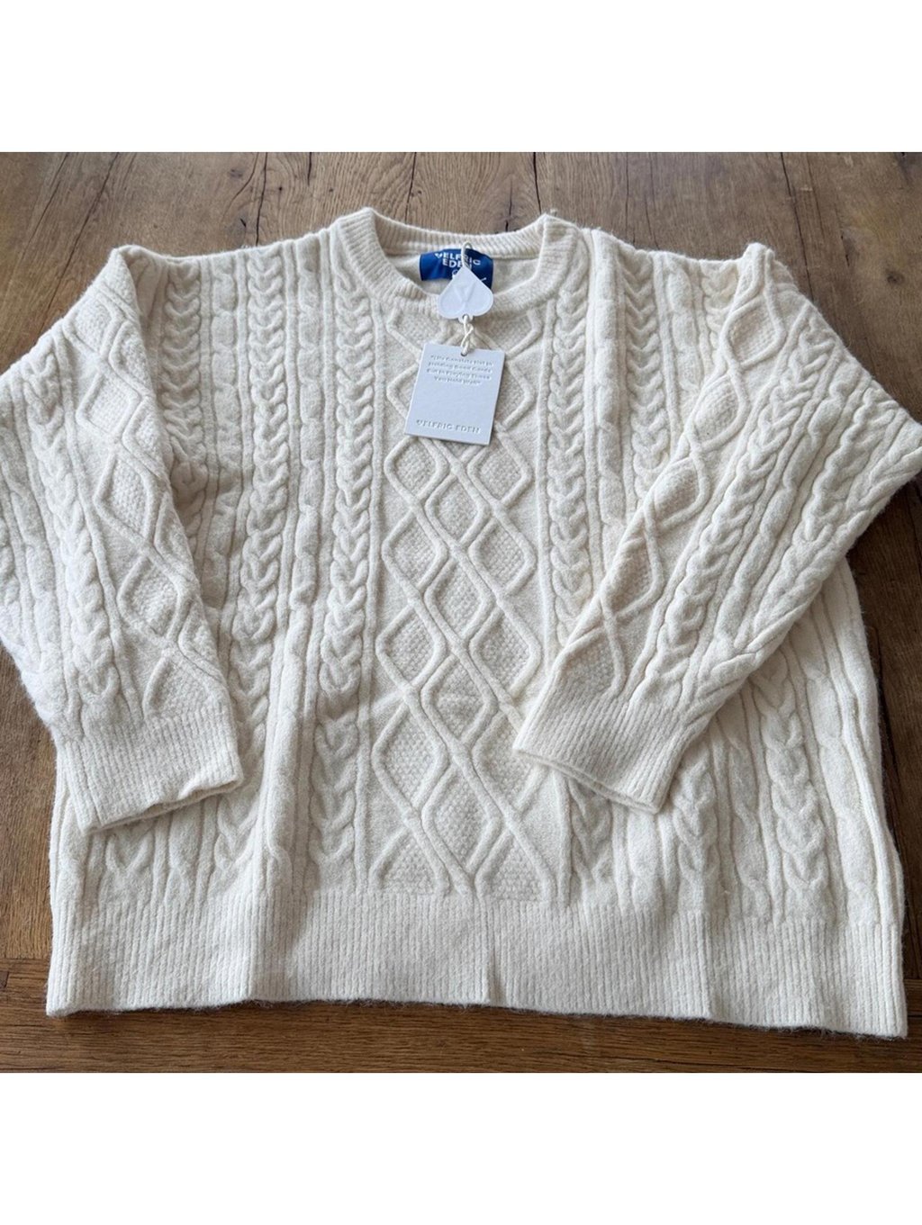 Aelfric Eden Cream Cable Knit Crewneck Sweater Large Nwt
