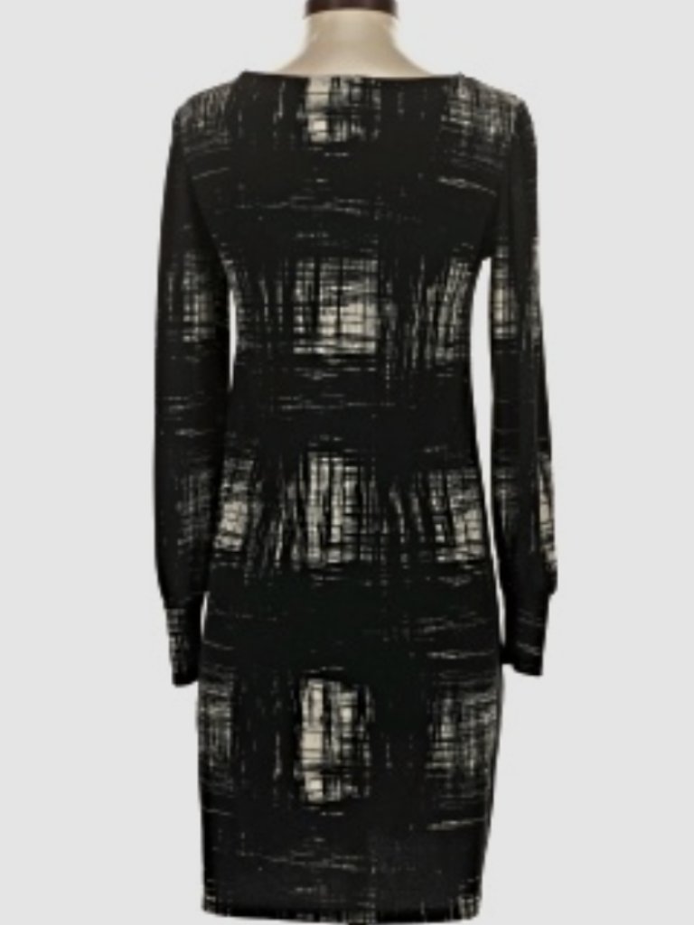 Nwt Leota Nyc Black And Cream Sheath Dress Boatneck Long Sleeve Small