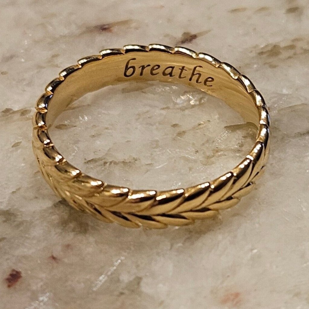 New Monica Rich Kosann Breathe Leaf Poesy Stackable 18k Yellow Gold Ring 3
