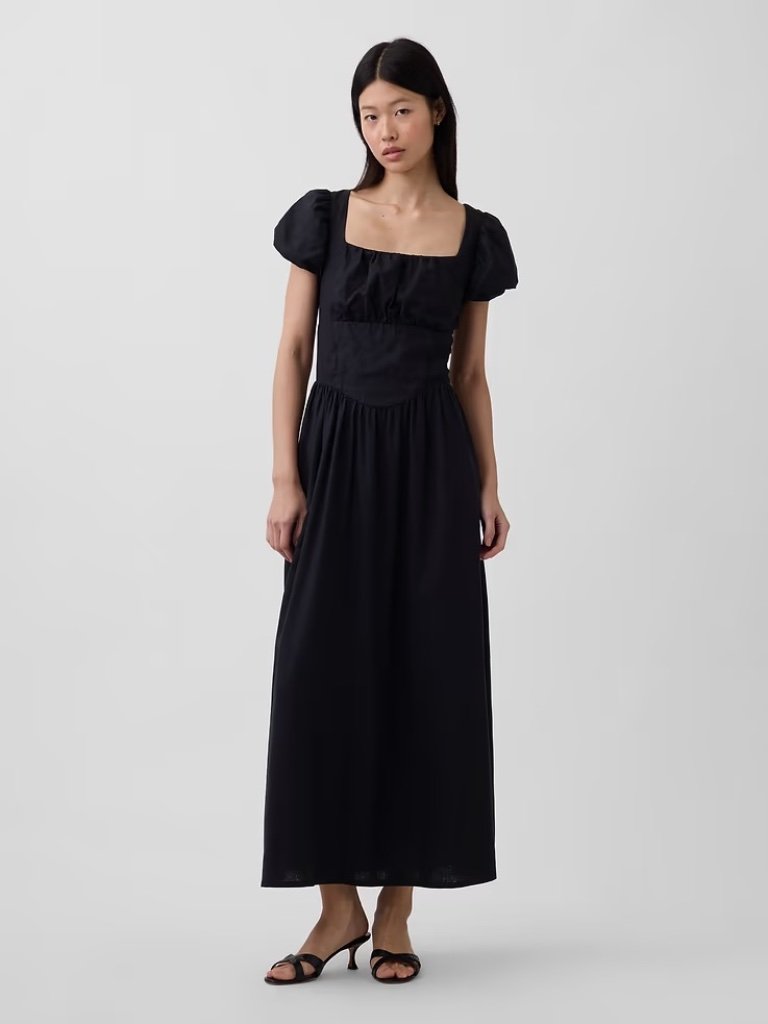 Nwt Gap Linen-Blend Drop Waist Maxi Dress // Black