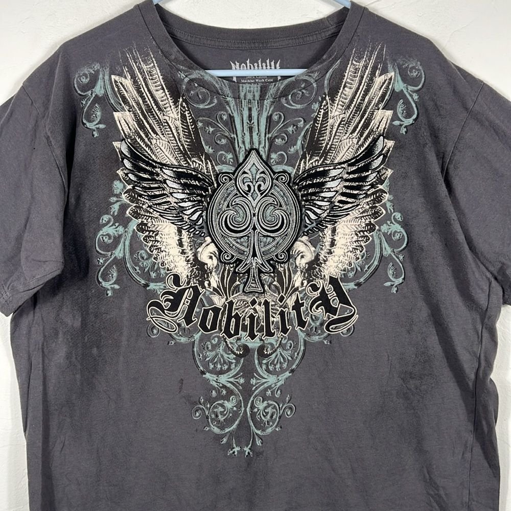 Nobility Affliction Y2k Dark Gray Graphic Grunge Tee Men Size Xl - Euc