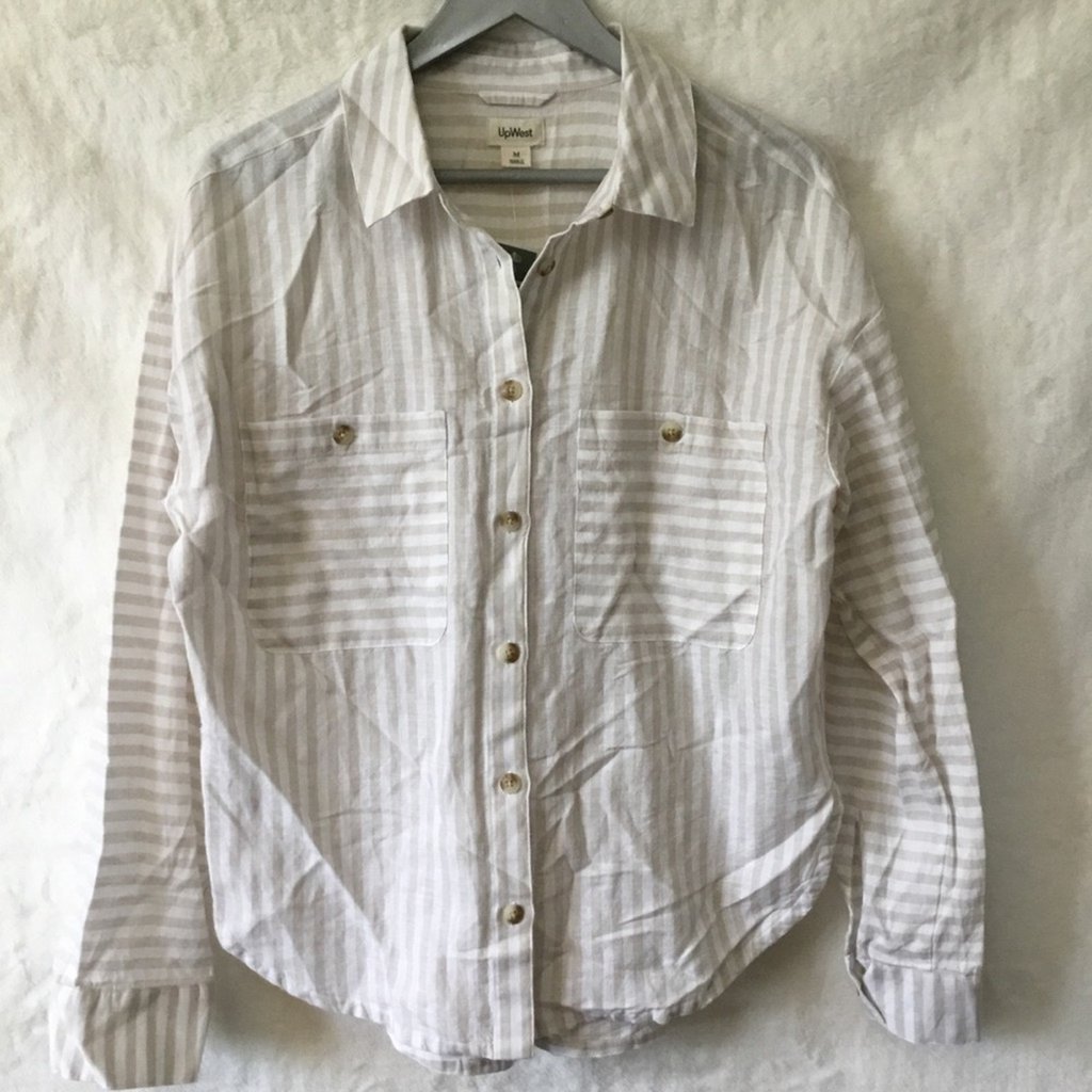 Upwest Cream And White Striped Button Shirt