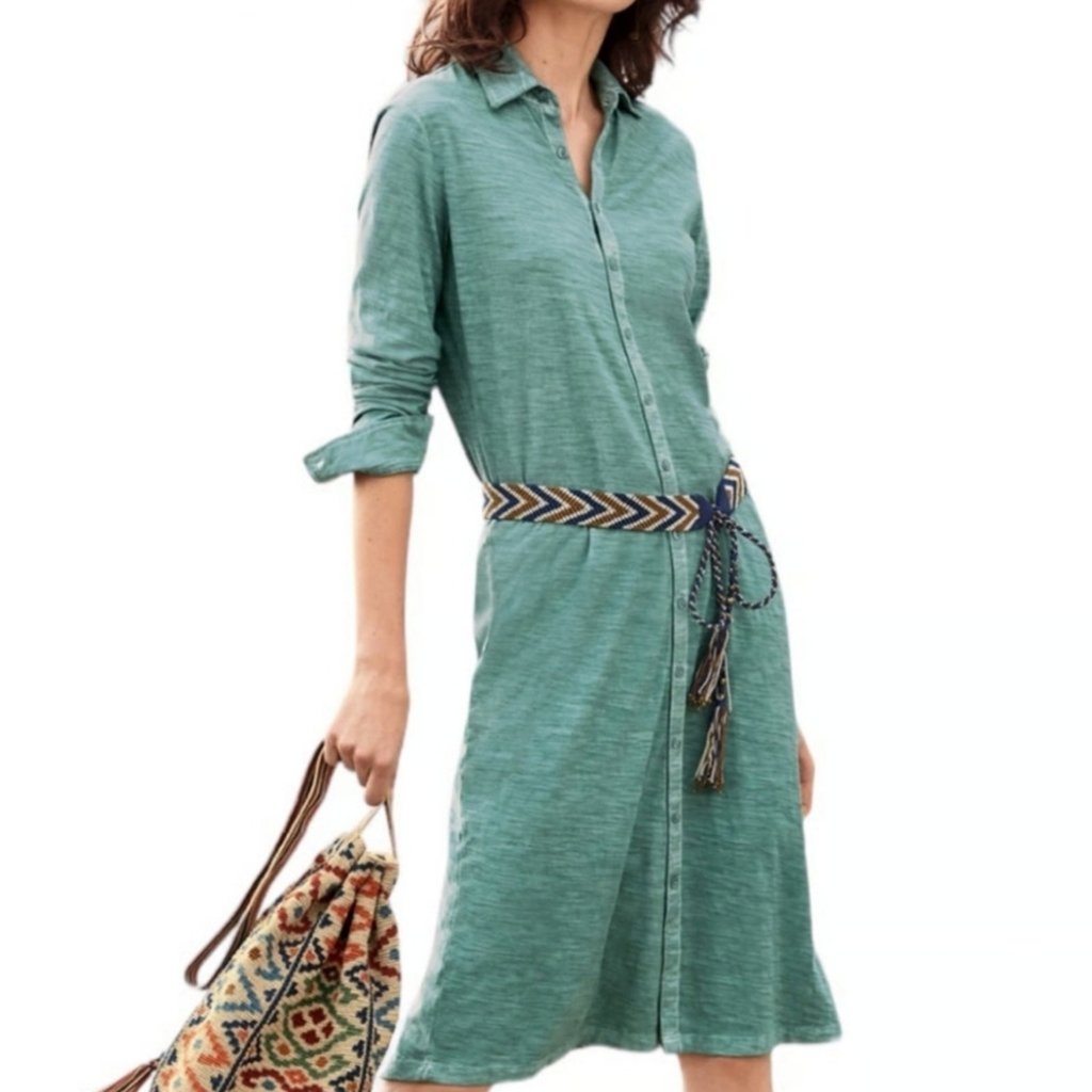 Peruvian Connection Green Verdigris Lagos Midi Shirt Dress S