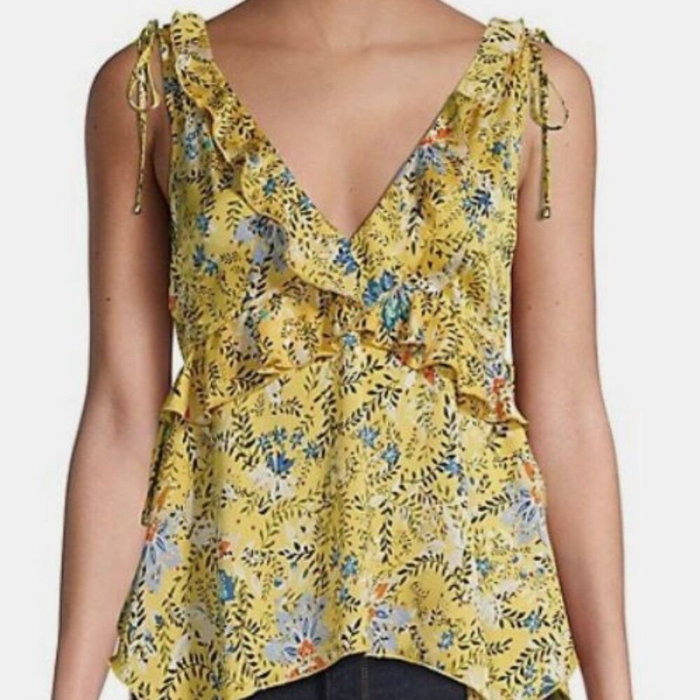 Buffalo David Bitton Sleeveless Floral-Print Ruffle Blouse Nwt Size Large