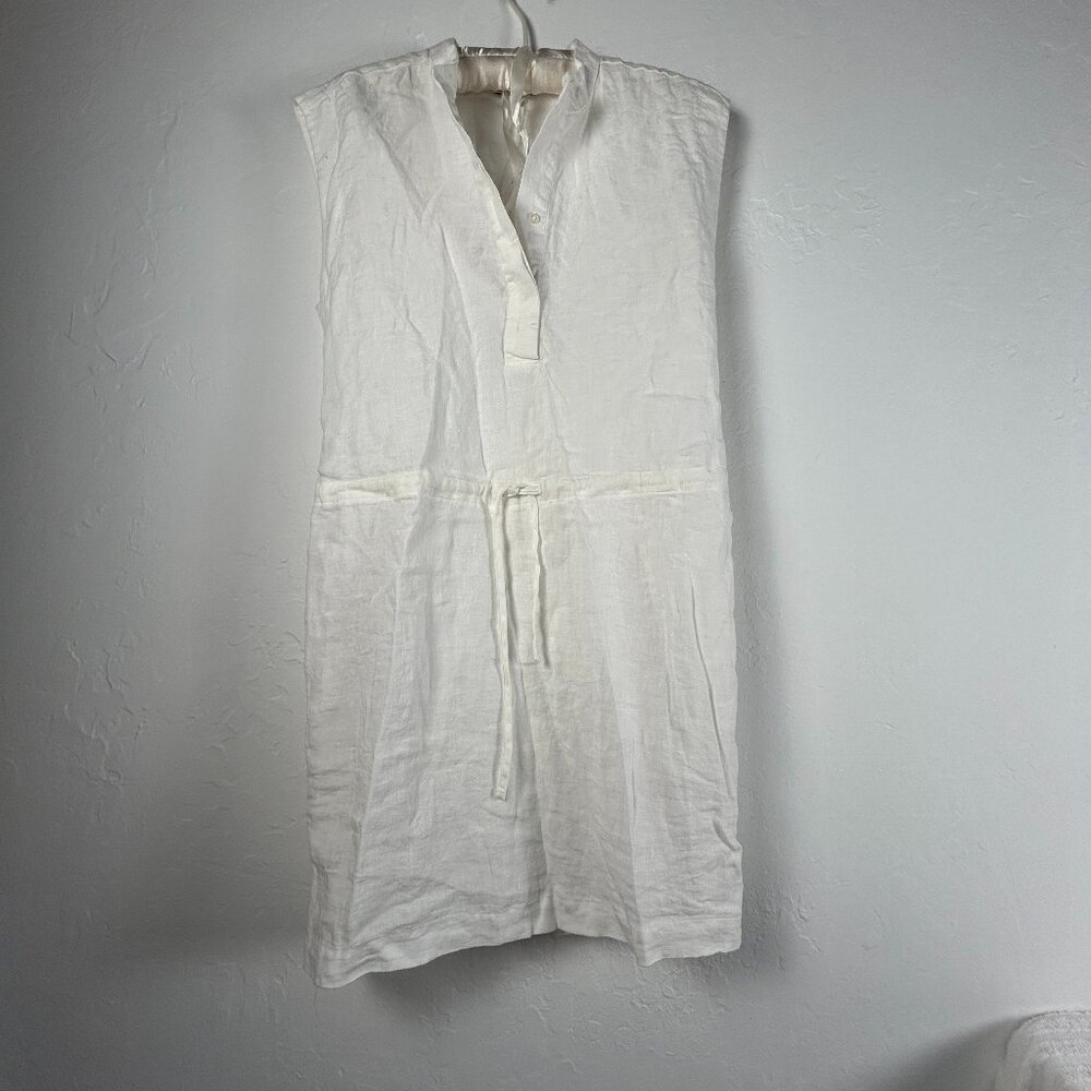 James Perse Standard Drawstring Waist Linen Shift Dress Size 1 White New $205