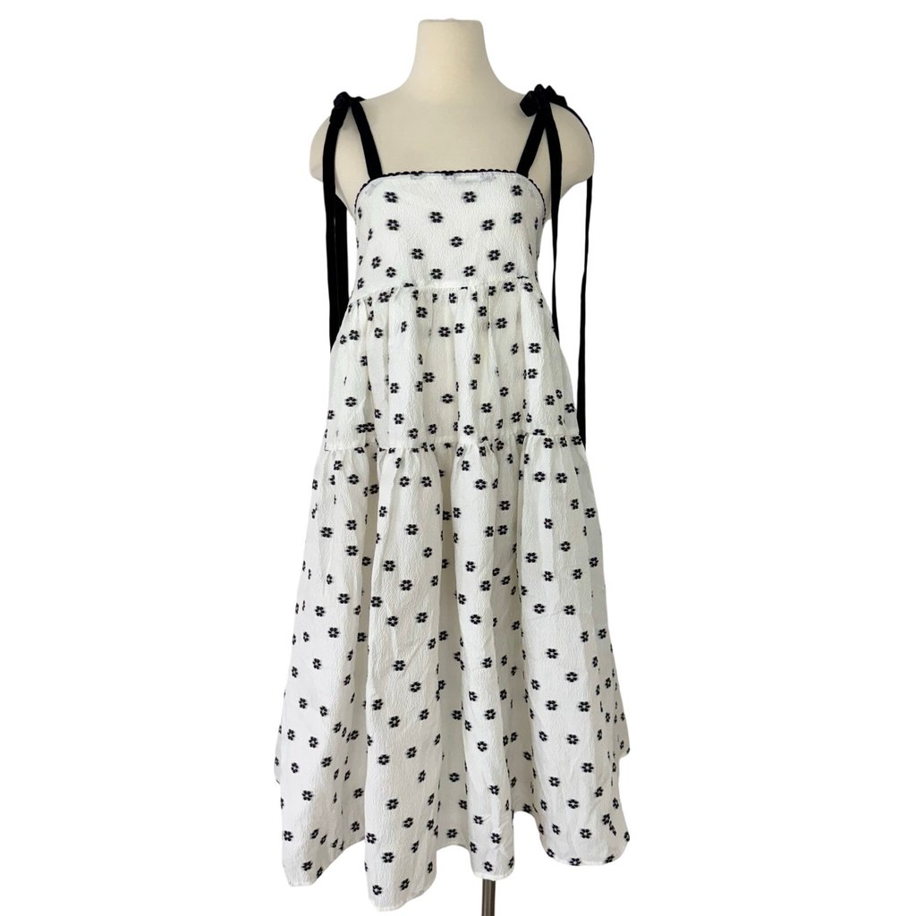 Sister Jane Lucia Jacquard Floral Midi Dress Textured Flowers Empire Waist M Nwt