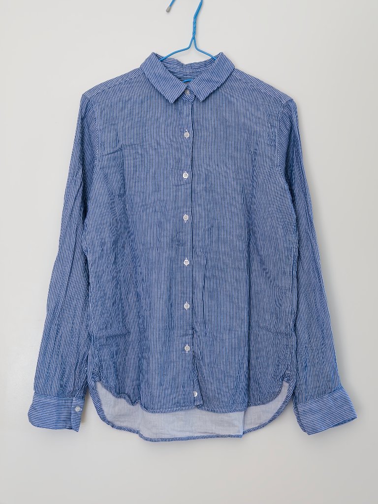 Muji Women's Washed Broadcloth Shirt, Navy/White, Size M, Daily Office Commute