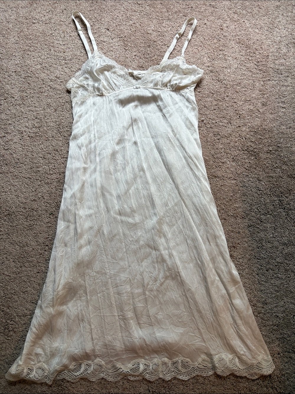 Nk Imode Stretch Silk Lace Trim Chemise Slip Dress Ivory White Size Medium Bride