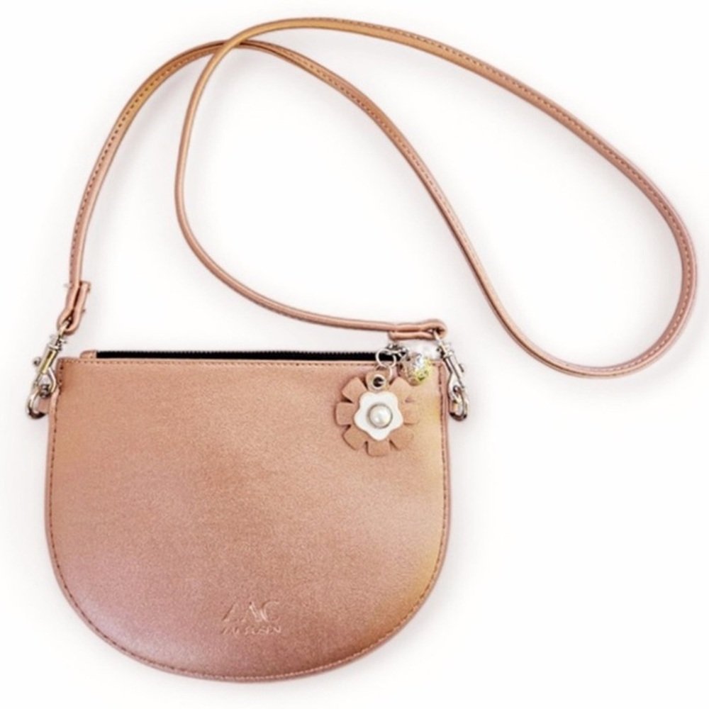 Zac Posen Metallic Copper Faux Leather Convertible Clutch Crossbody Bag Euc