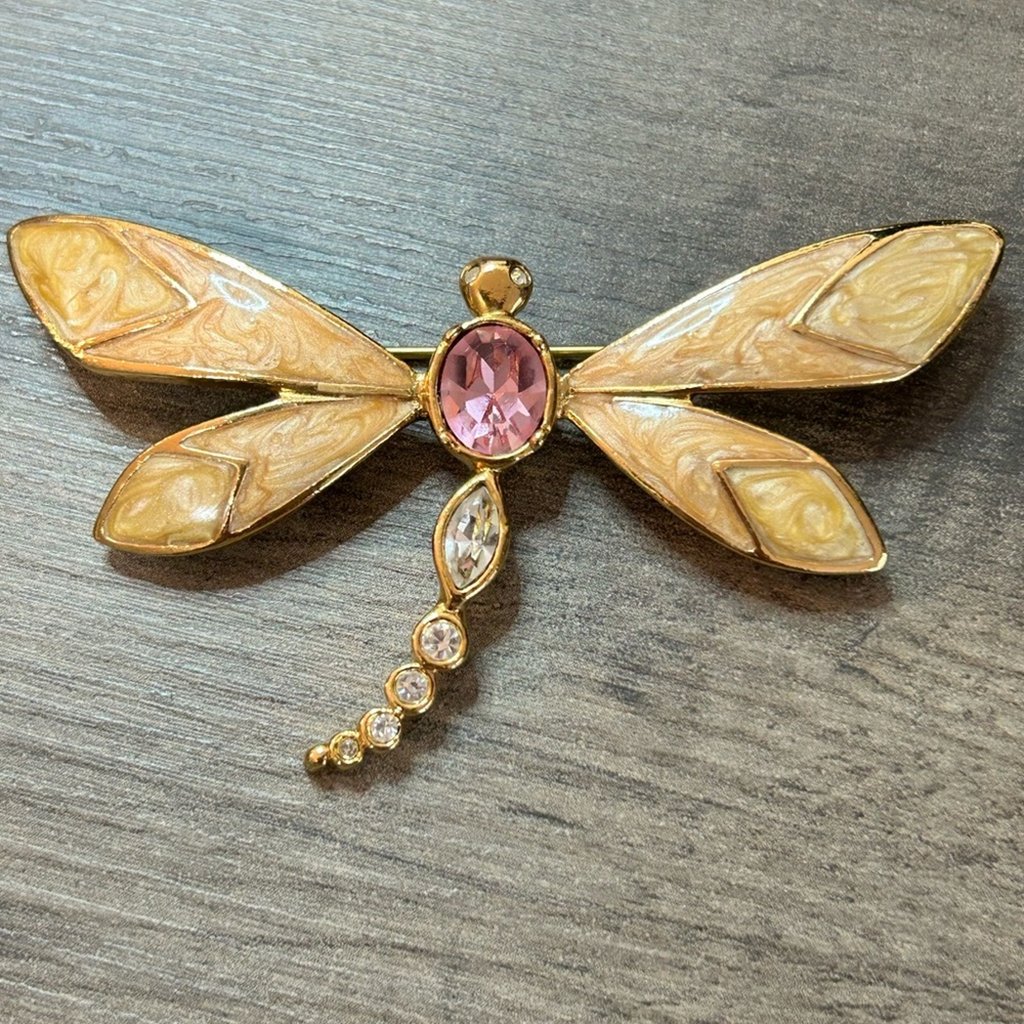 Vintage Kjl By Avon Enamel Dragonfly Brooch 3” Gold Tone Kenneth Jay Lane #756