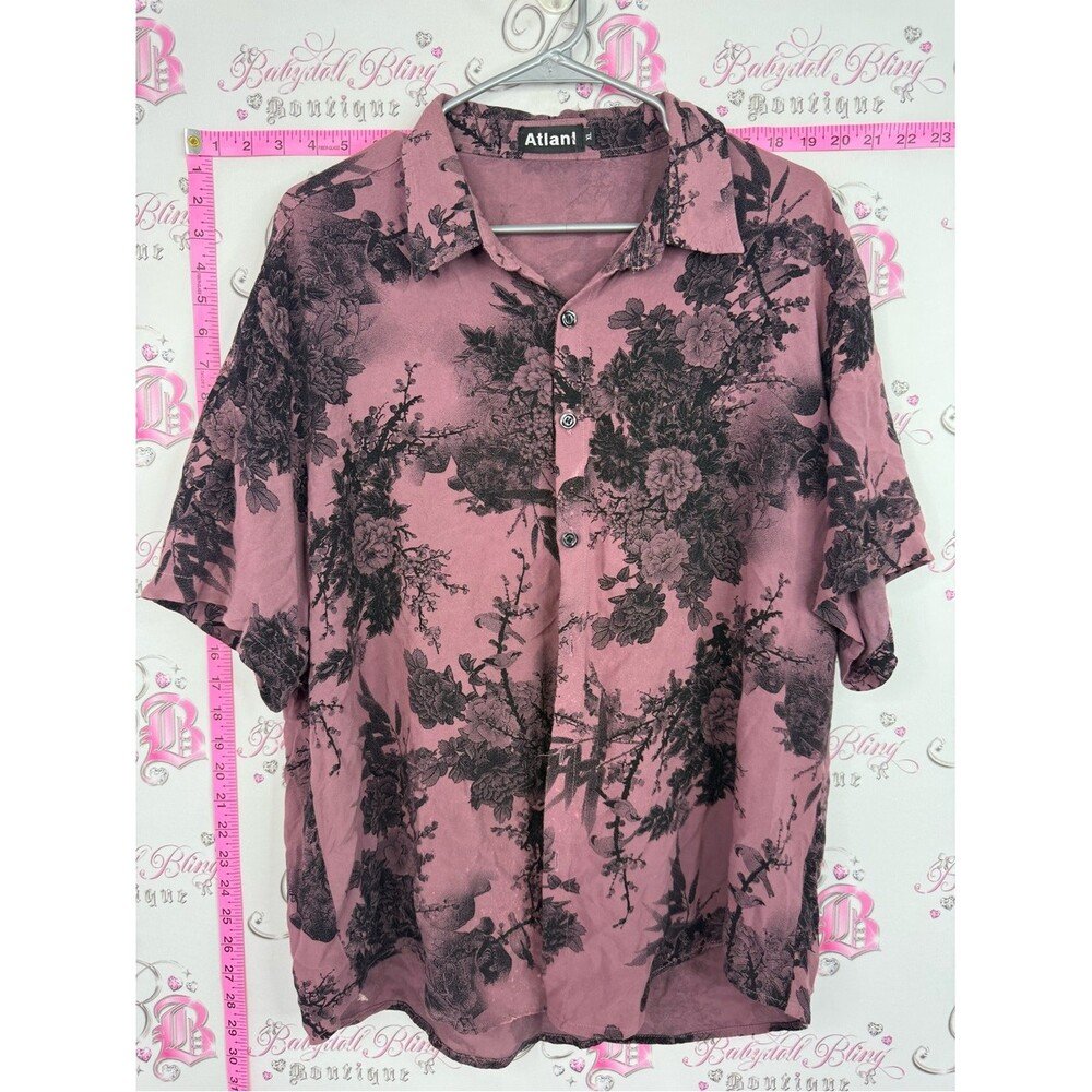 Atlanl Tshirt Button Up Dusty Red Floral Short-Sleeve Button-Down Shirt
