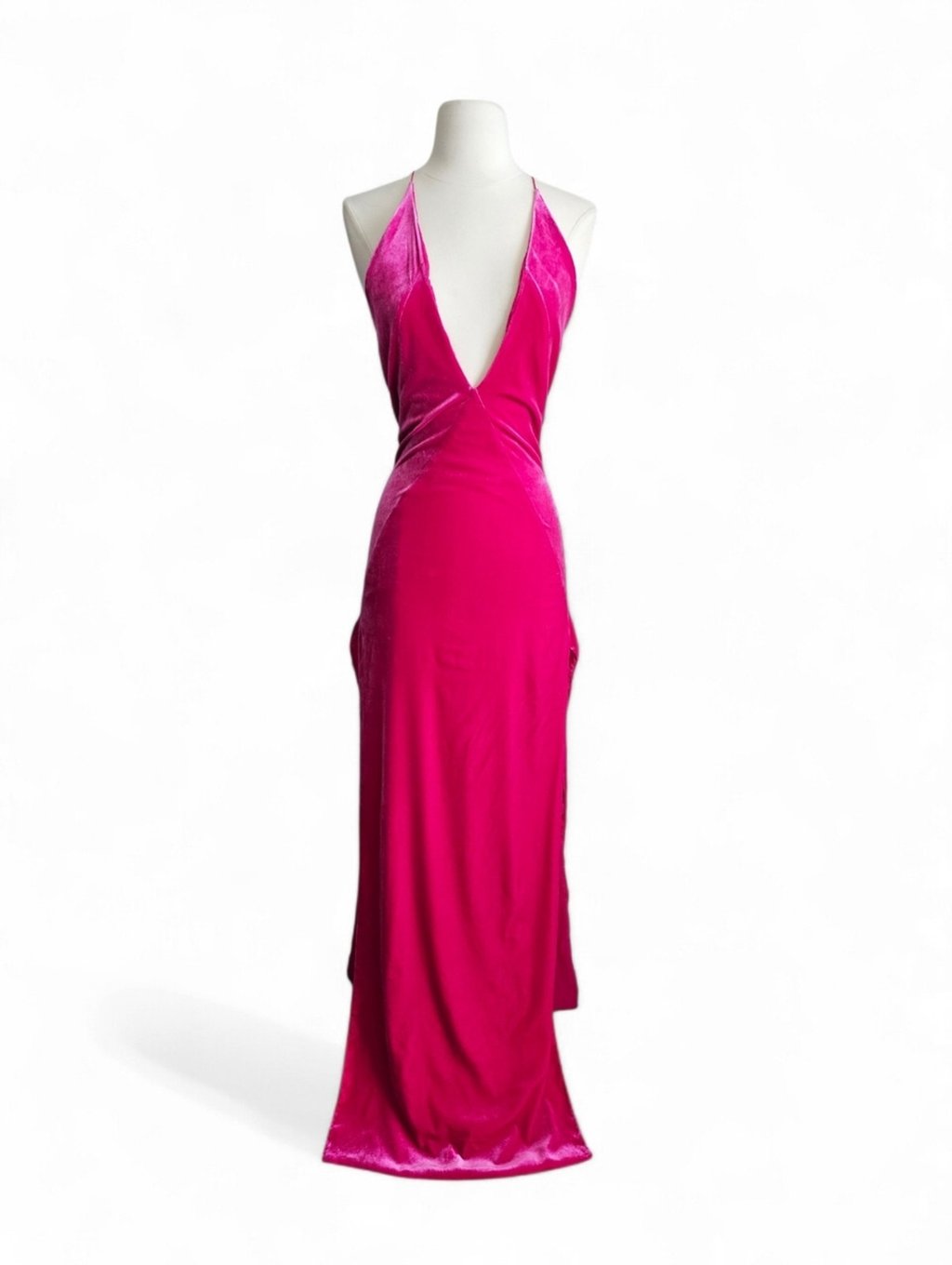 Michael Lo Sordo Alexandra Pink Velvet Plunge Halter Maxi Dress Nwt Us 2 Au 6